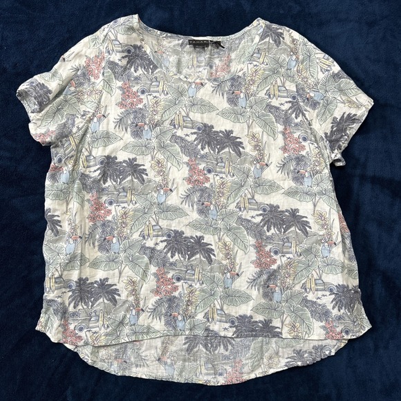 Tahari Tops - Tahari Womens Linen Top Size 1X Surfing Tropical Beach Print Resort Vacation